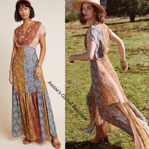 NWT, Anthropologie Angelica Sachin and Babi Embroidered Flounced Maxi Dress - Picture 14 of 15